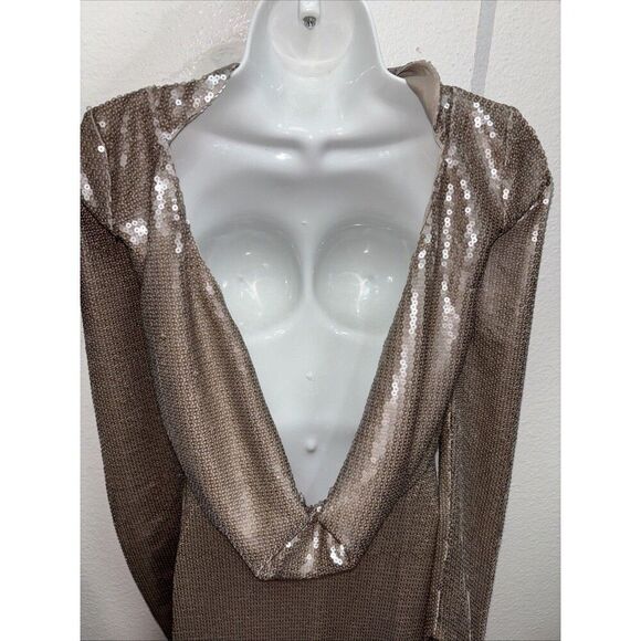 KHY Sequin Maxi Dress Champagne XS Kylie Jenner Long Sleeve Low Back Lined - Picture 5 of 16